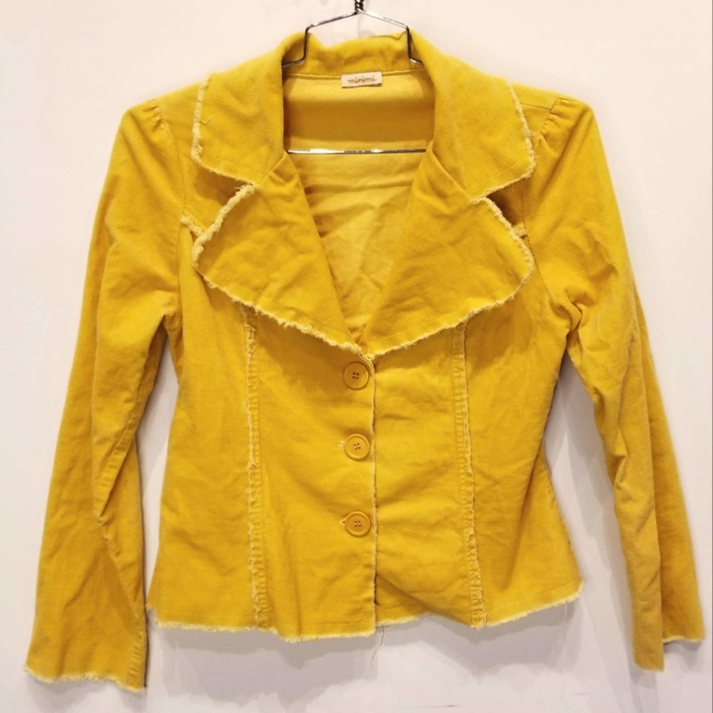 Minimi‎ Lemon Yellow Corduroy Blazer Jacket Poufy Shoulders Juniors Size L